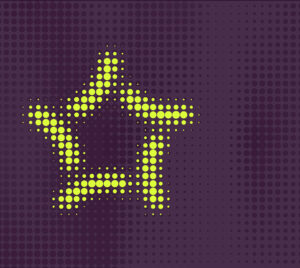 Atomic yellow Hubexo star pattern on plum background